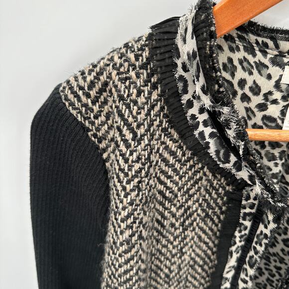 Chico’s Herringbone Tweed Wool Blend Blazer Jacket with Leopard Trim // S - Picture 4 of 12